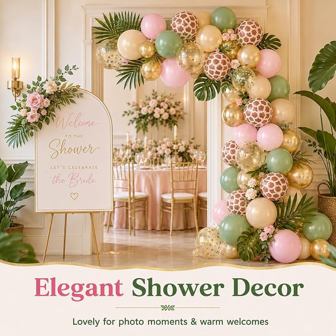 Pink Safari Balloons, 12 Inch Sage Green Pastel Pink Balloons, - Image 3