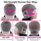 sdamey 360 Straight Lace Front Wigs Human Hair HD Transparant Full Lace Wigs For Women 200 Density Wigs Human Hair Pre Plucked With Baby Hair 12A Brazilian Virgin Hair Natural Color 20inch