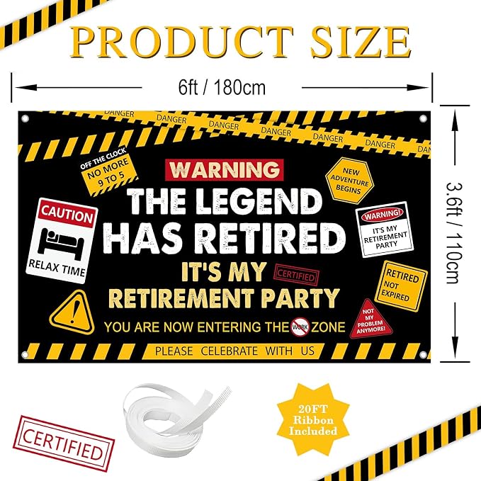 6x3.6ft Happy Retirement Backdrop Legend Retired Banner - Image 2