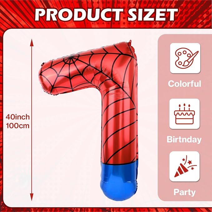 40 Inch Vibrant Spider-Themed Number Foil Balloons - Image 3