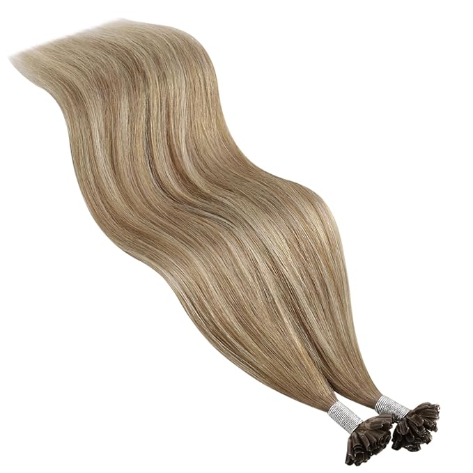 YoungSee Balayage U Tips Hair Extensions Hot fusion Pre Bonded Utip Hair Extensions Human Hair Ombre Brown and Blonde Remy Hair Extension U Tip Hot Fusion K Tips Hair Extension for Women 18In 1G/S 50G