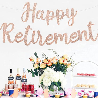 BEISHIDA Pre-Strung Rose Gold Happy Retirement Banner Party Decoration | Glitter - Image 5