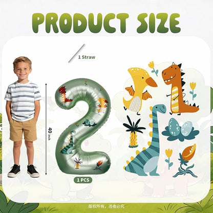 40 Inch Dinosaur Number 2 Balloon | Olive Green Number - Image 2