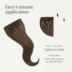 Luxy 100% Remy Human Hair – Halo Clip-In Hair Extensions –Natural Looking Volume & Length - One-Piece - Easy 5-Min Application 150 grams 12" Neutral Brown Halo