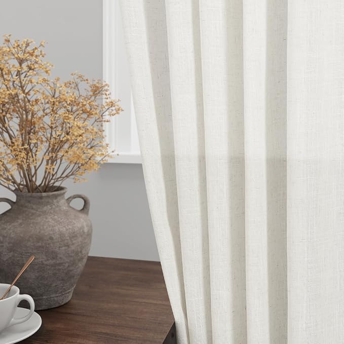 Beige White Linen Curtains 80 Inch Long - Image 4