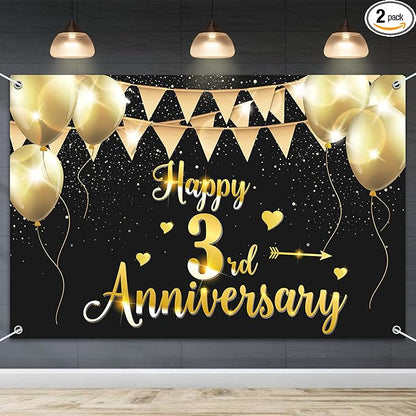 HAMIGAR 6x4ft Happy 3rd Anniversary Banner Backdrop by HAMIGAR