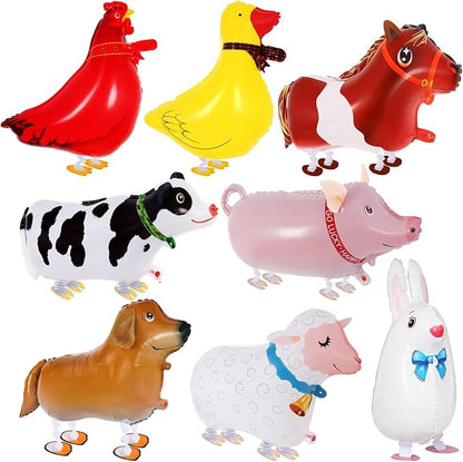 8 Pcs Walking Animal Balloons, Farm Animals Balloons, Walking Foil Mylar Balloon by KINYFY