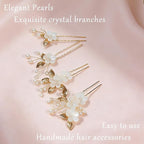 15Pcs Pearl Wedding Hair Pins Set, Floral Bridal Hair Clips with Gold Leaves, Vintage Hair Jewelry for Women Bridesmaids Flower Girls Wedding Hairstyles Accessories (Gold)