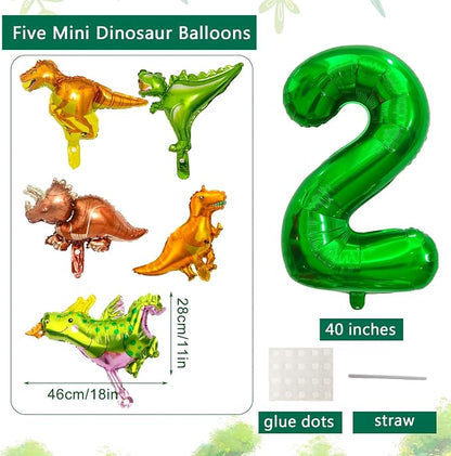 LilyZheng Dinosaur Number 2 Balloon, 40 Inch Dark Green Number Foil Balloon - Image 2
