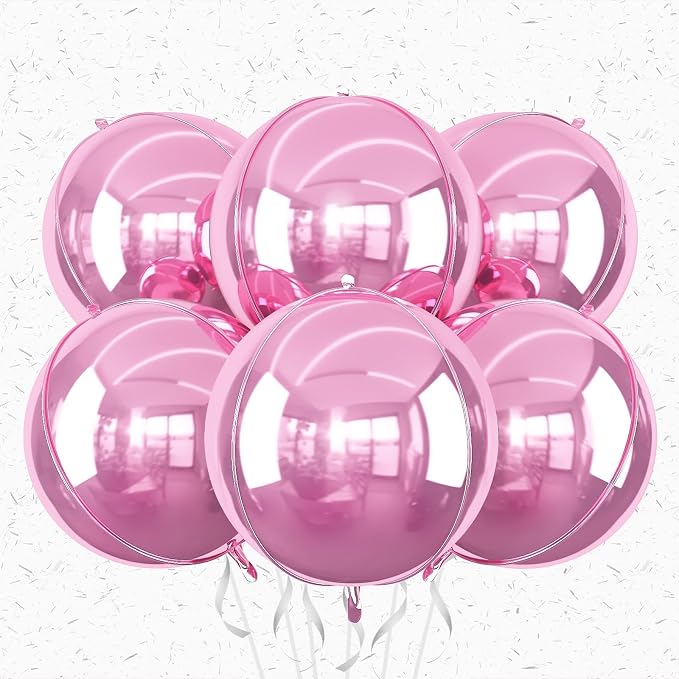 Adorely 6Pcs Pink Round Foil Balloons, Giant 4D Round Ball Balloons, 22 Inch by Adorely
