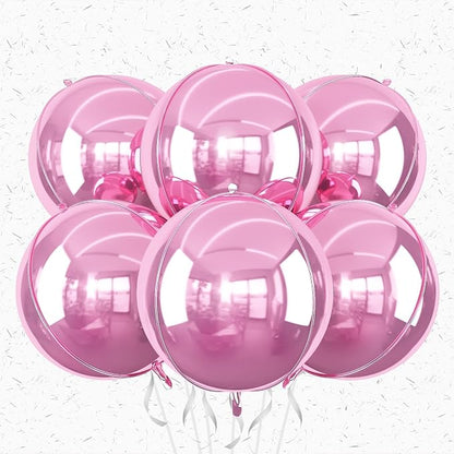 Adorely 6Pcs Pink Round Foil Balloons, Giant 4D Round Ball Balloons, 22 Inch by Adorely