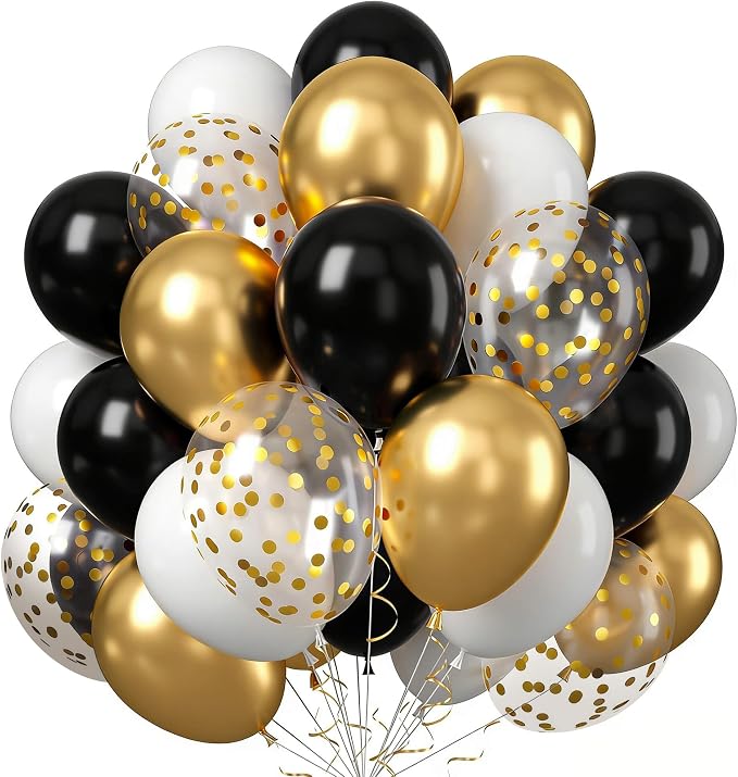 Graduation Latex Balloons with Ribbons, 45 Pack in Black Gold White Golden and by Unknown