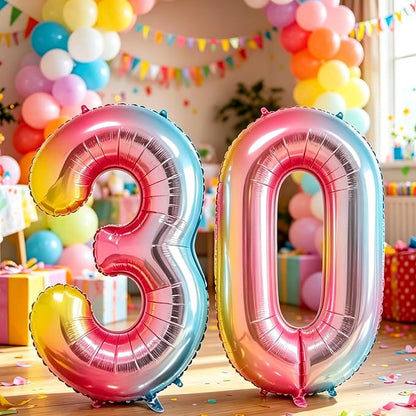 10 Pcs Number Balloons 32 Inch Rainbow 0-9 Number Mylar Foil Balloons Rainbow - Image 5