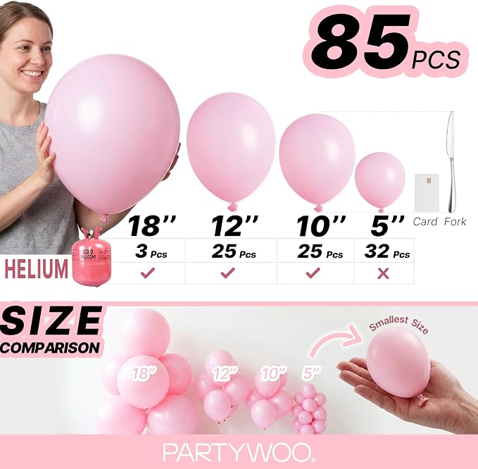PartyWoo Baby Pink Balloons 85pcs Pastel Pale Light Pink Color | 18 12 10 5 - Image 6