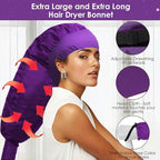 Hair Dryer Bonnet Attachment: Upgraded Extra Large Hooded Dryer Adjustable Hair Dryer Caps - Easy to Use for Natural Curly Textured Hair Care Styling Fast Drying - Purple