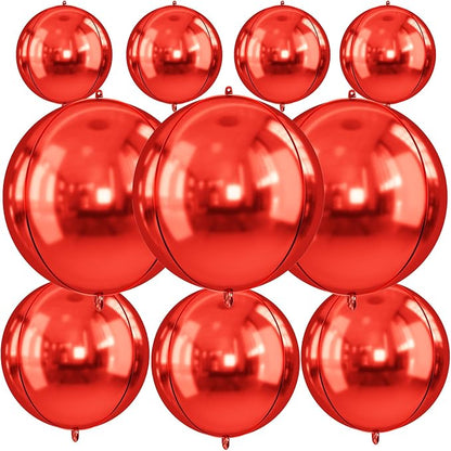 10Pcs Red Round Foil Balloons, Metallic Red Foil Baloon by FunHot
