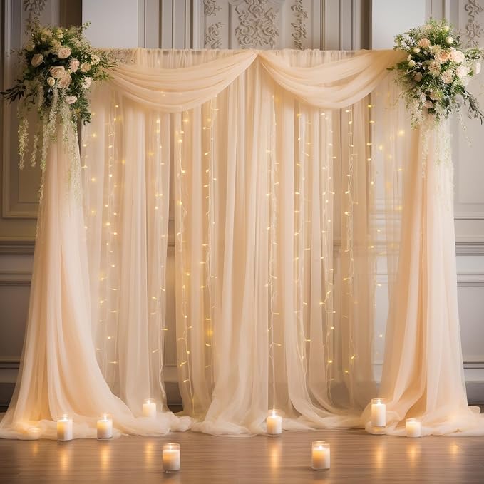 20x8ft Champagne Tulle Backdrop Curtain - Image 3