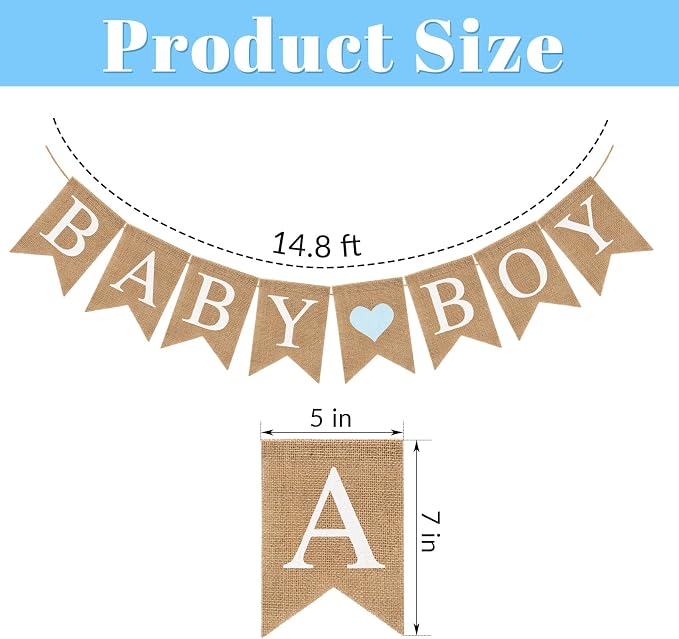 Pre-Strung Baby Boy Burlap Banner, Gender Reveal Banner - Image 2