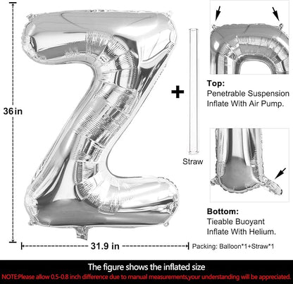 Lovoir 40 Inch Large Silver Letter Z Balloons Big Size Jumbo Mylar Foil Helium - Image 2