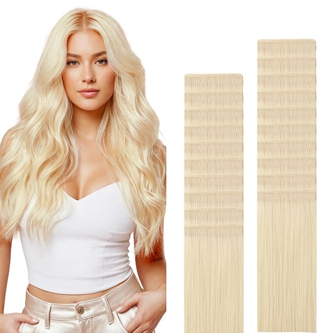 GOO GOO Genius Tape in Hair Extensions, Hand Tied Tape Weft, 60A Platinum Blonde, 20inch 50g 20pcs, Remy Human Hair, Seamless Invisible Tape, Natural Blend, Lightweight