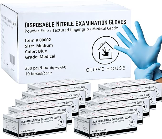 [250/Box] Glovehouse Nitrile Gloves, Medical Gloves, Powder-Free, Latex-Free, Disposable, Tattoo Artists & More