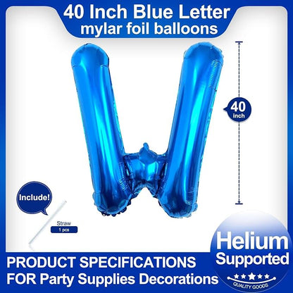 40 Inch Blue Letter W Balloons, DIY Phrase Foil Alphabet Letter W Balloons DIY - Image 2