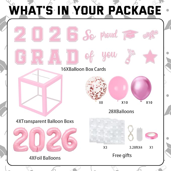 2026 Graduation Balloon Boxes Decorations – Clear Balloon Box Stack - Image 2