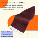Full Shine Tape in Hair Extensions Human Hair Color 99J Red Wine 18 Inch Remy Seamless Skin Weft Human Hair Tape in Extensions 50 Grams Fashion Straight Invisible Soft and Silky 20PCS Add Volume