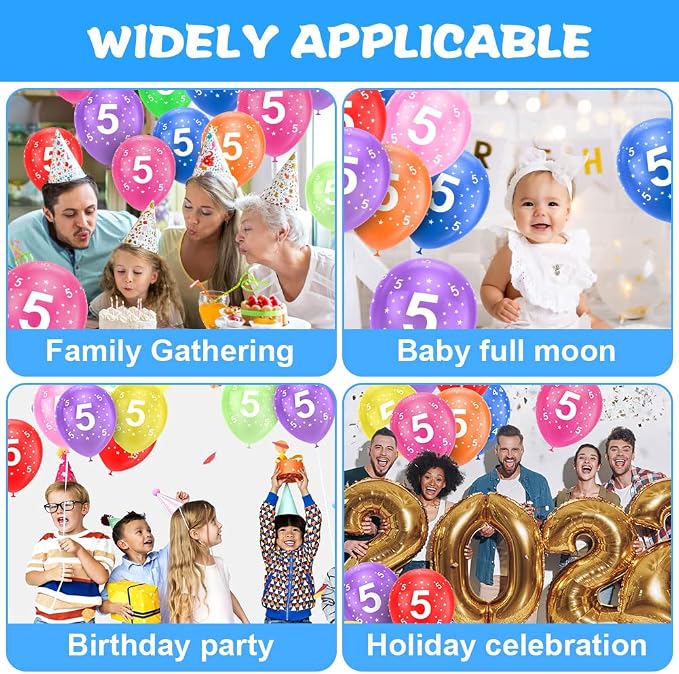 Ainiv 5th Birthday Balloons 18PCS, 12inch Numbers Printed Latex Balloons | 5th - Image 4