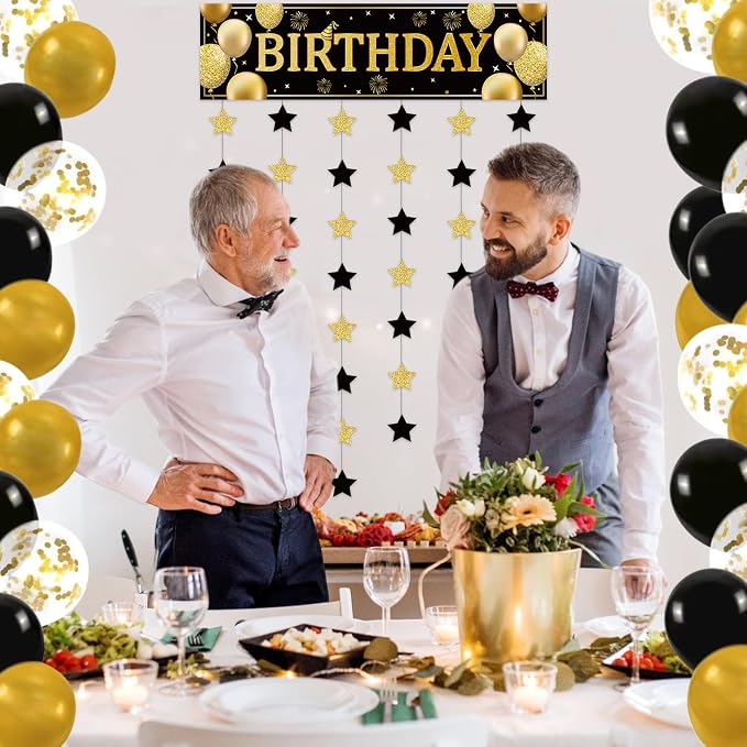 Blosssound Happy Birthday Door Decorations Golden Door Cover Banner Black and - Image 5