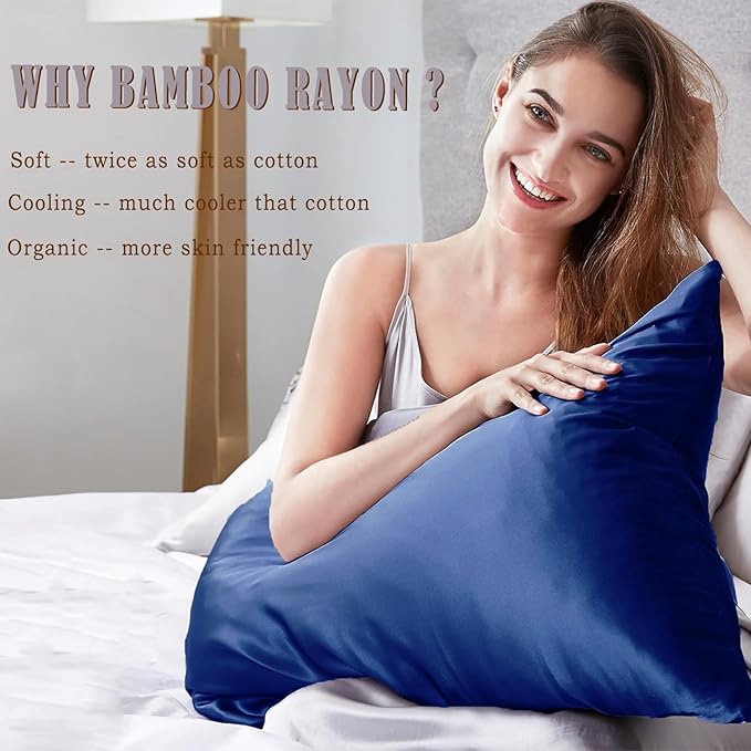 TELUS Pillow Cases King Size 2 Pack, Bamboo Rayon Cooling Pillowcases with Envelope Closure, Cool Breathable Pillow Case for Hot Sleepers & Night Sweats, 20x40 inch, Deep Blue