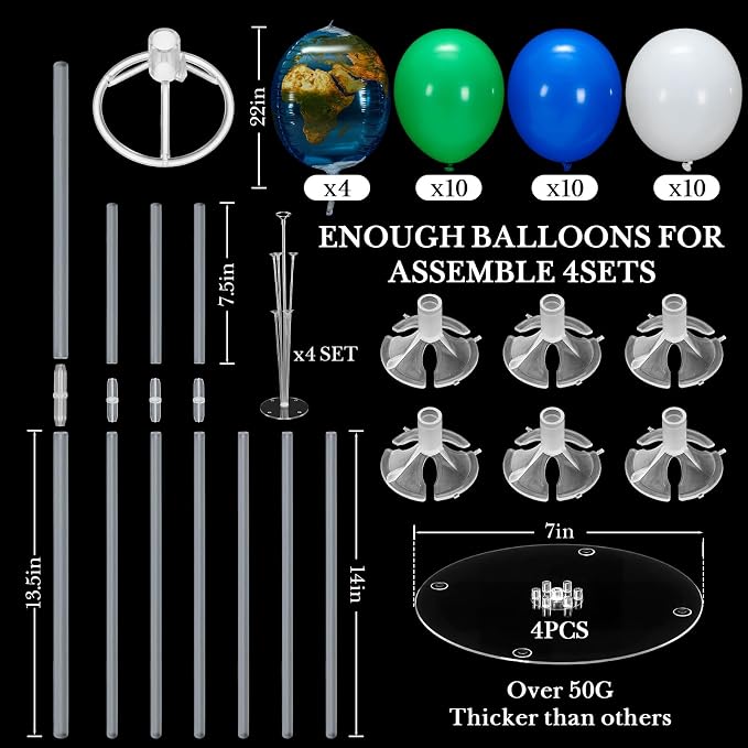 Gejoy 4 Set 40'' Globe Balloon Centerpieces Stands Kit- 22 Inch Earth Planet - Image 2