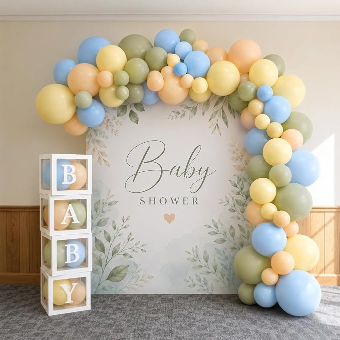 Blue Green Yellow Balloons, 12 Inch Olive Green Light Blue Pastel Macaron - Image 8