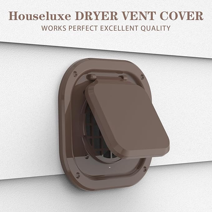 Dryer Vent Cover Outside 4 inch, Magnetic Door Design, Durable Airflow Vent with Lint Trap Screen, Thickened Material, 7 inch x 7 inch Size, Brown