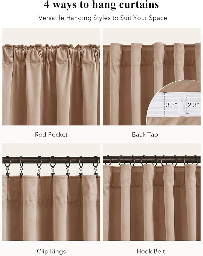 Blush Beige Velvet Curtains for Nursery Girls Room, Privacy Window Drapes - Image 2