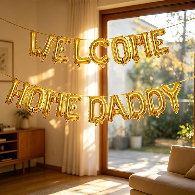 2 Set 32Pcs Gold WELCOME HOME DADDY Letter Balloons 16in Balloon Foil Letter - Image 3