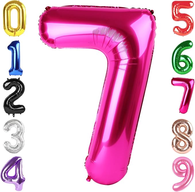 40 Inch Hot Pink Number 7 Balloon, 7th Birthday Party Decorations | 40 Inch Hot by Hadoife