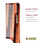 Kent 91T Wide Tooth Detangler Hair Comb for Women and Men - for Curly and Wavy Hair - Wet Hair Comb, Large Handle Wide Tooth Shower Comb for Effective Detangling, Saw-Cut Hand Polished made in England