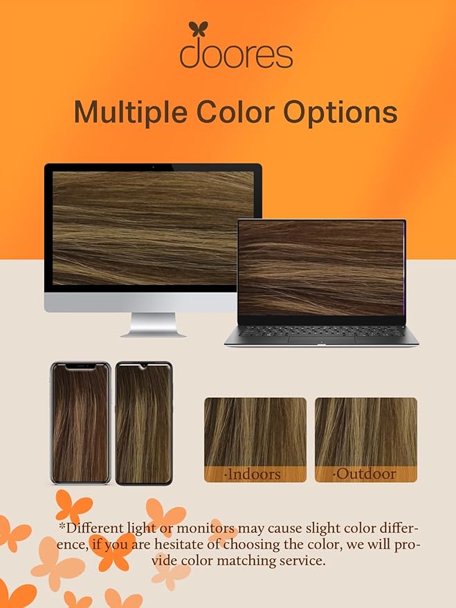 DOORES Tape-in Hair Extensions, Chocolate Brown to Caramel Blonde, 26 Inch, 60g, 20pcs, Long Straight Human Hair