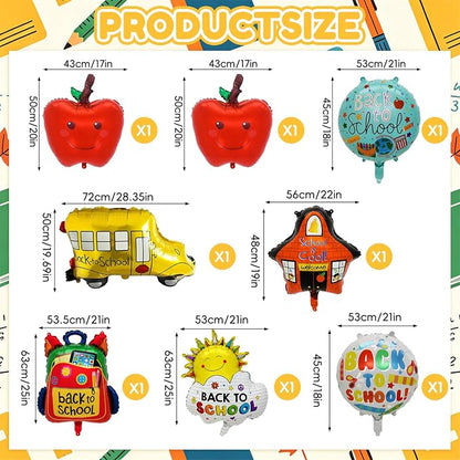 8PCS Back to School Balloons Set, School Bus, Sun Foil Balloons, 18 Inch Round - Image 2