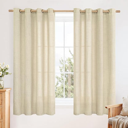 YoungsTex Warm Beige Linen Curtains 63 Inch Length 2 Panels, Light Filtering by YoungsTex