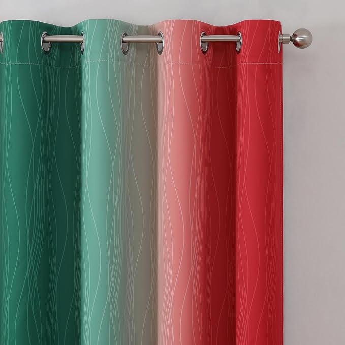 Red and Green Blackout Curtains 45 Inch Length, Full Room Darkening Ombre Drapes - Image 4