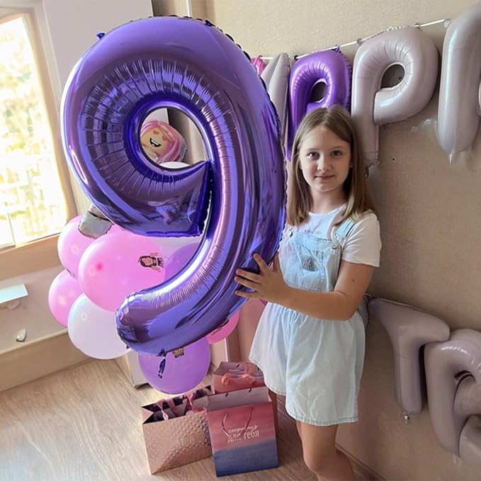 8th Birthday Number Balloons for Kids, Self Inflating 40 Inch Purple Foil 8 - Image 5