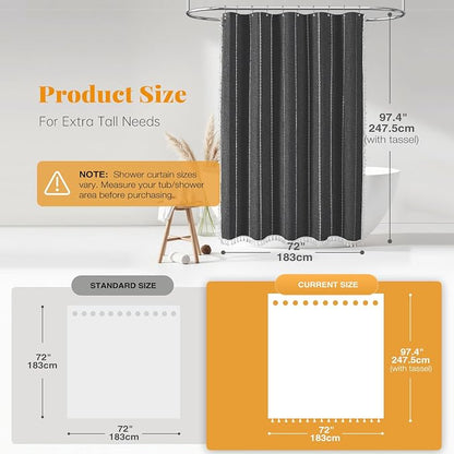 72x96 Extra Long Boho Linen Heavy Duty Shower Curtain, Charcoal Grey | Extra - Image 3