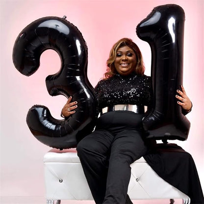 Black 21st Birthday Balloons for Her, 40In Black Mylar Foil Number 21 Balloons - Image 5