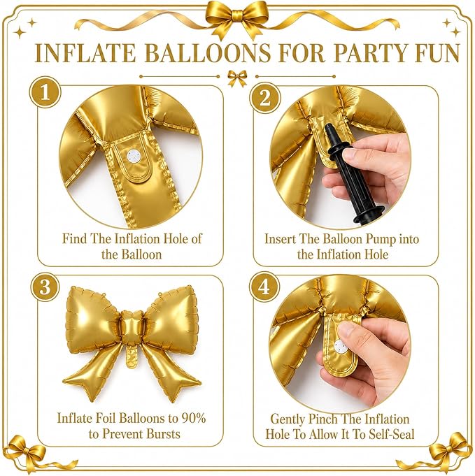 8Pcs Gold Bow Foil Balloons, 21Inch Gold Bow Shaped Balloons - Image 7