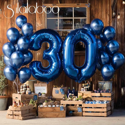 40 Inch Navy Blue Big Number 30 Balloon 0-9 Large Helium | Royal Blue Balloons - Image 4