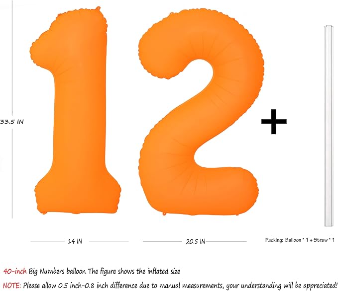 Orange Birthday Number 12 Balloon 40IN Fluorescent Orange 21 Balloon | - Image 2