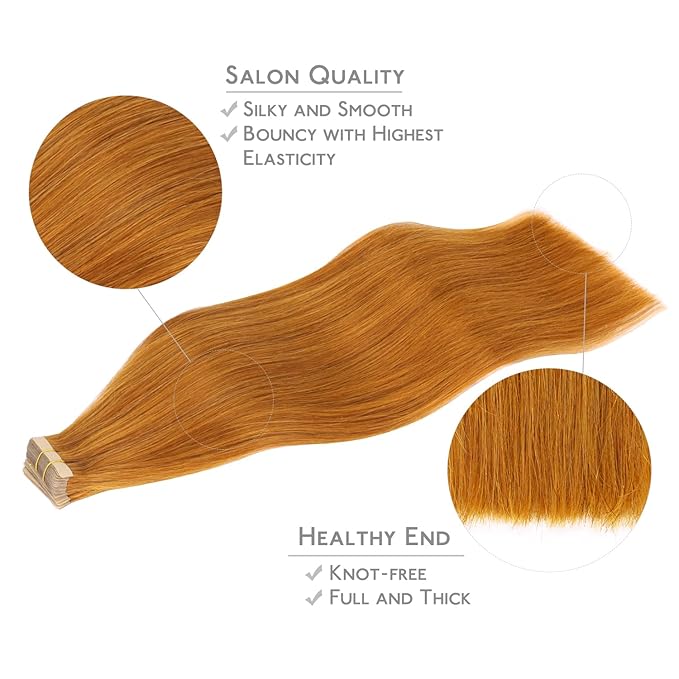 WENNALIFE Tape in Hair Extensions Human Hair, 20pcs 30g 10 inch Auburn Ginger Remy Hair Extensions Straight Human Hair Tape in Extensions Skin Weft Tape Extensions Human Hair