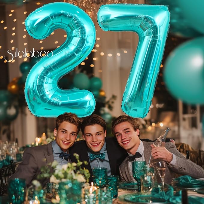 40 Inch Big Teal Blue Number 27 Foil 0-9 Mylar Helium Balloons | Large Digital - Image 2